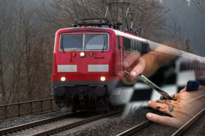 Historisches Foto oder Grafik eines Friseursalons in einem InterCity Zug der Deutschen Bundesbahn